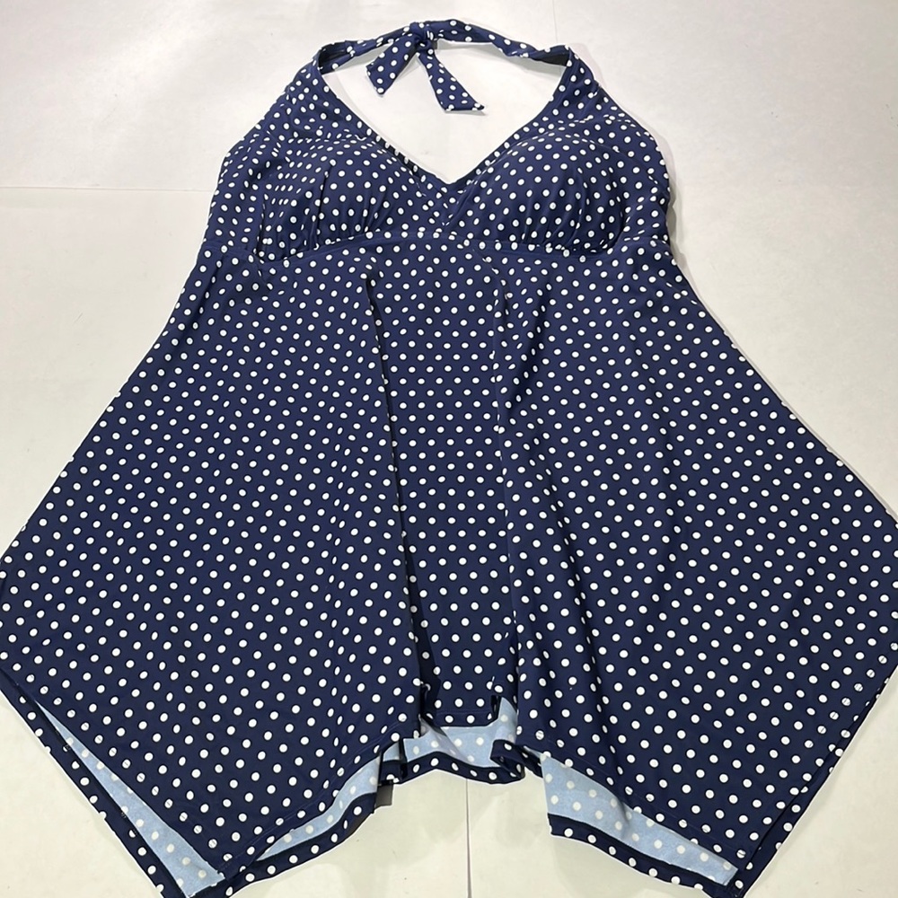 Swimsuits For All Halter Top Bikini sz 20 polka dot navy white nautical NEW!